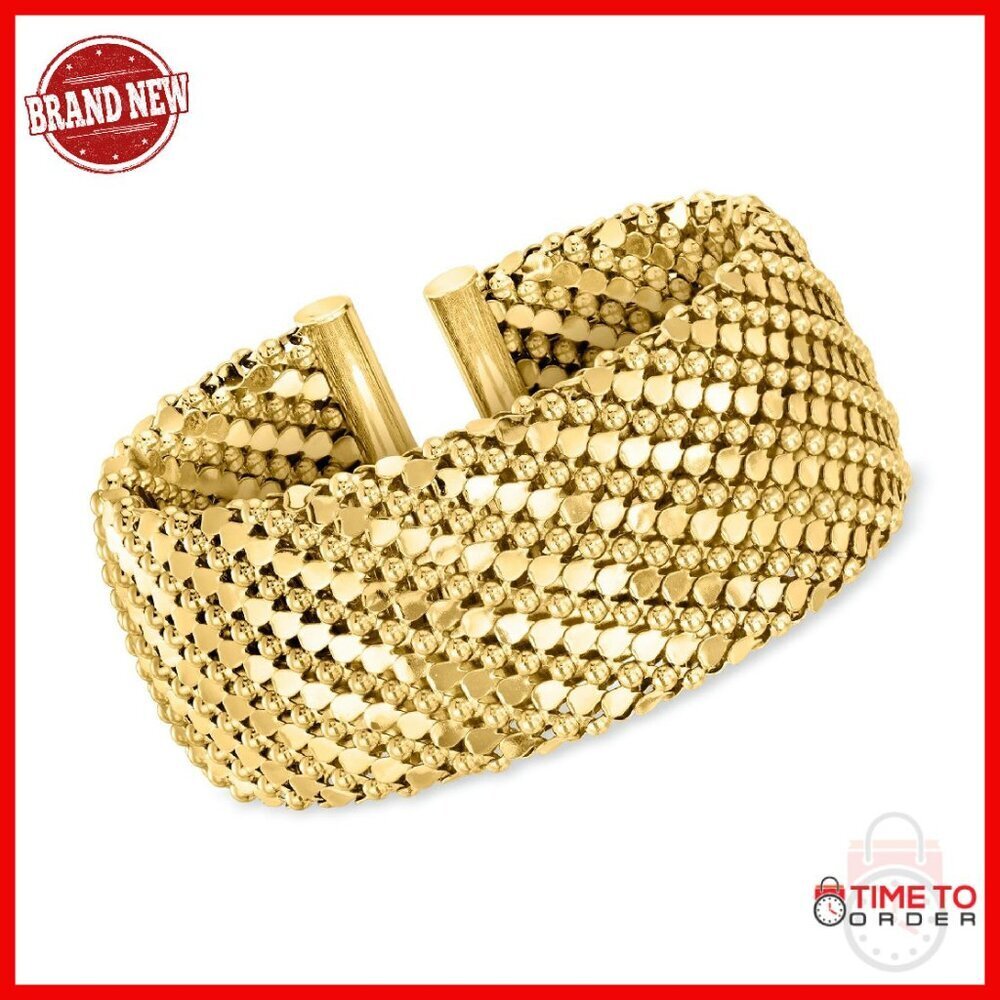 14kt Gold-Plated Wide Cuff Bracelet 7" Italian Made